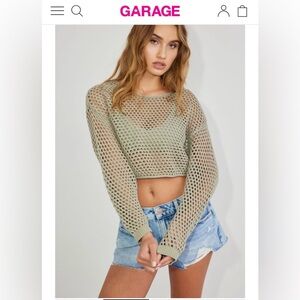 Garage Sage Green Mesh Crop Top